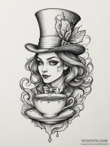 The mad hatter's tea party, tattoo flash shee... - эскиз тату (№1754855674_0, 10.08.2025 19:54) — Tatufoto.com