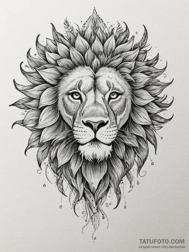Tattoo sketch a leo lion's face adorned with... - эскиз тату (№1754856070_0, 10.08.2025 20:01) — Tatufoto.com
