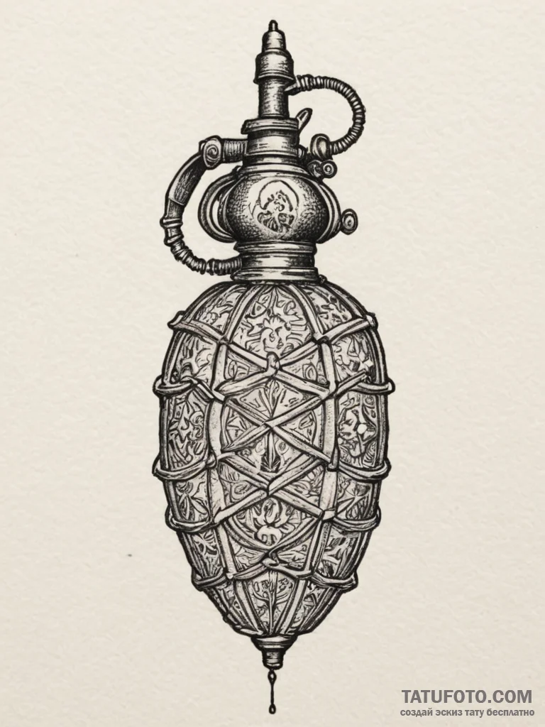 Tattoo design a stylized grenade with subtle... - эскиз тату (№1754856470_0, 10.08.2025 20:07) — Tatufoto.com