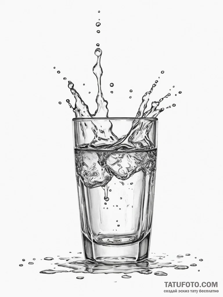 A shot of a glass of water, with a fizzing an... - эскиз тату (№1754857069_0, 10.08.2025 20:17) — Tatufoto.com
