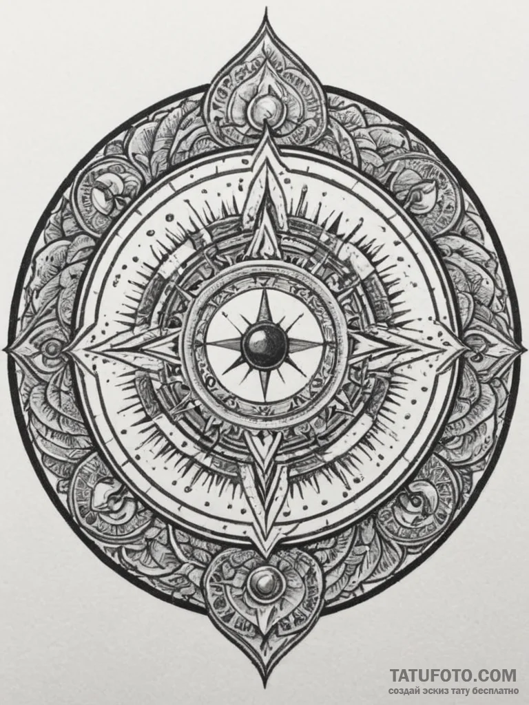 Tattoo sketch a glowing arcane circle with co... - эскиз тату (№1754857466_0, 10.08.2025 20:24) — Tatufoto.com