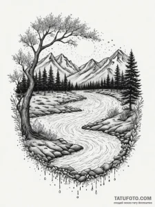 Tattoo sketch: a lunitsa integrated with flow... - эскиз тату (№1754857668_0, 10.08.2025 20:27) — Tatufoto.com