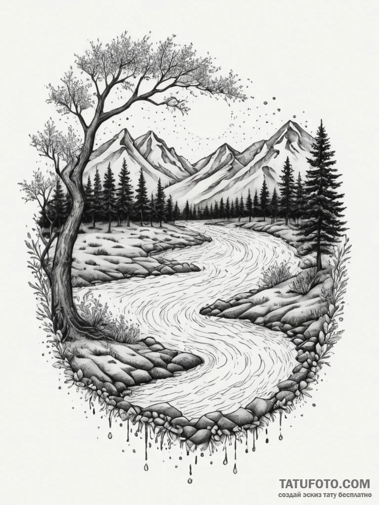 Tattoo sketch: a lunitsa integrated with flow... - эскиз тату (№1754857668_0, 10.08.2025 20:27) — Tatufoto.com