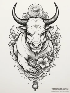 Tattoo design a taurus bull with a delicate b... - эскиз тату (№1754858071_0, 10.08.2025 20:34) — Tatufoto.com