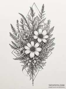 Tattoo sketch a bouquet of wildflowers, varie... - эскиз тату (№1754858672_0, 10.08.2025 20:44) — Tatufoto.com