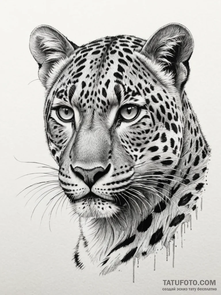 Leopard, ink illustration for tattoo, realist... - эскиз тату (№1754860473_0, 10.08.2025 21:14) — Tatufoto.com