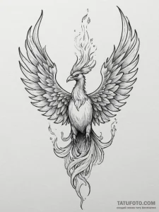 Tattoo sketch a phoenix rising from ashes, re... - эскиз тату (№1754861072_0, 10.08.2025 21:24) — Tatufoto.com