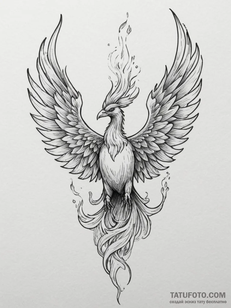 Tattoo sketch a phoenix rising from ashes, re... - эскиз тату (№1754861072_0, 10.08.2025 21:24) — Tatufoto.com