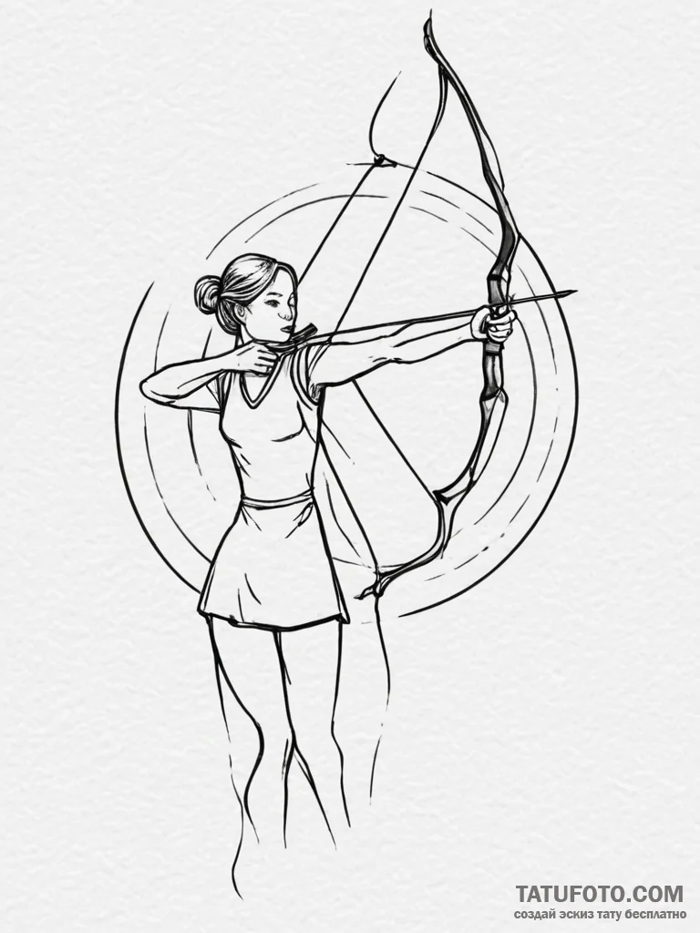 A person practicing archery, aiming at a targ... - эскиз тату (№1754864284_0, 10.08.2025 22:18) — Tatufoto.com