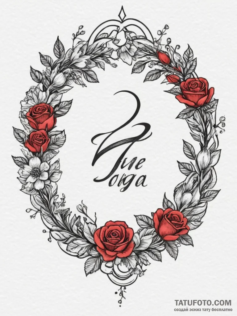 Tattoo design a wreath of flowers and plants... - эскиз тату (№1754864873_0, 10.08.2025 22:27) — Tatufoto.com