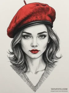 Beret, tattoo drawing outline, on a clean whi... - эскиз тату (№1754865079_0, 10.08.2025 22:31) — Tatufoto.com