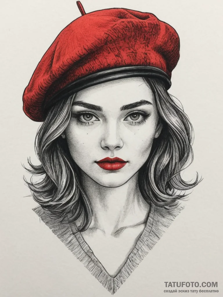 Beret, tattoo drawing outline, on a clean whi... - эскиз тату (№1754865079_0, 10.08.2025 22:31) — Tatufoto.com
