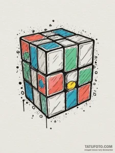 Rubik's cube, tattoo sketch design, clean lin... - эскиз тату (№1754865284_0, 10.08.2025 22:34) — Tatufoto.com