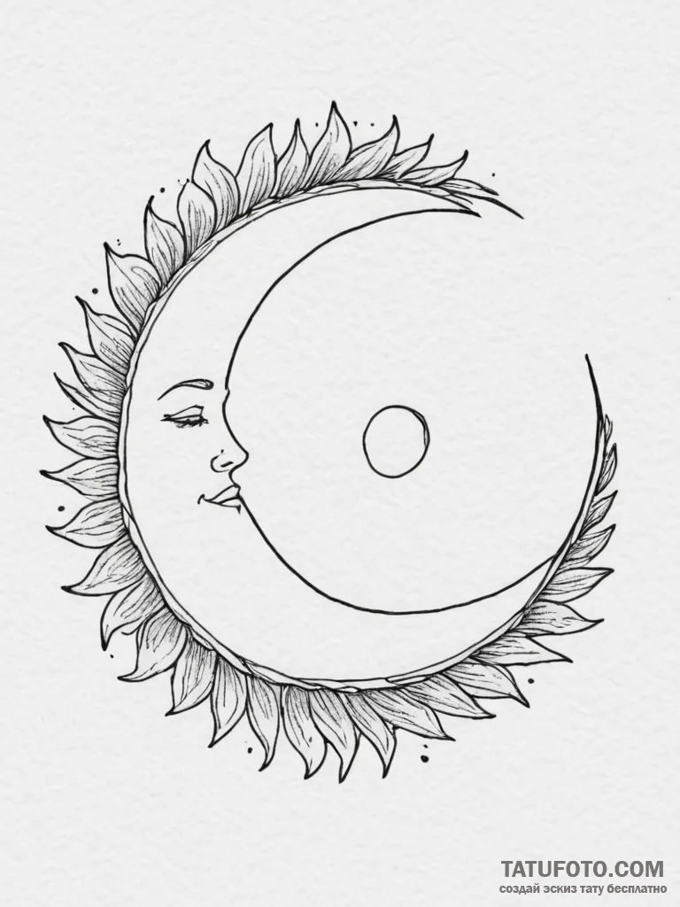 Tattoo sketch a half-moon on one partner, a h... - эскиз тату (№1754865482_0, 10.08.2025 22:38) — Tatufoto.com
