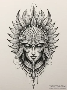 Tattoo sketch a warrior's helmet with a singl... - эскиз тату (№1754866476_0, 10.08.2025 22:54) — Tatufoto.com