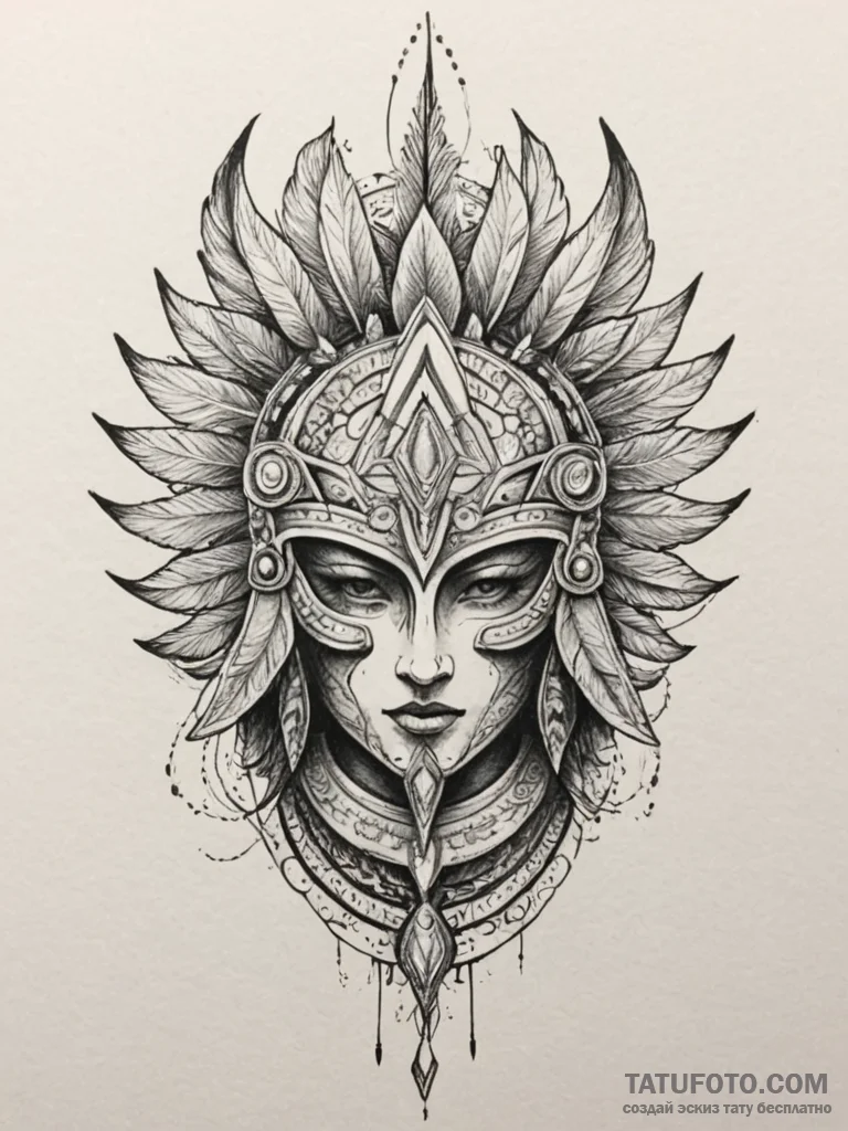 Tattoo sketch a warrior's helmet with a singl... - эскиз тату (№1754866476_0, 10.08.2025 22:54) — Tatufoto.com