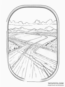 The view of a runway from an airplane's windo... - эскиз тату (№1754867886_0, 10.08.2025 23:18) — Tatufoto.com