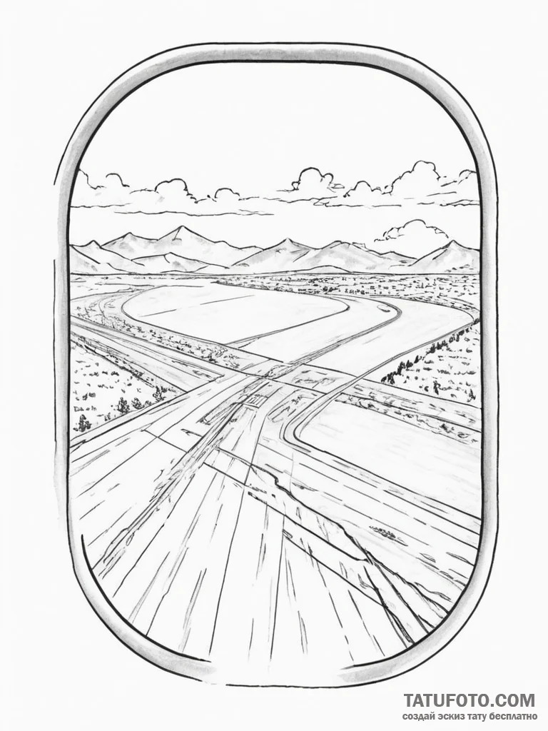 The view of a runway from an airplane's windo... - эскиз тату (№1754867886_0, 10.08.2025 23:18) — Tatufoto.com
