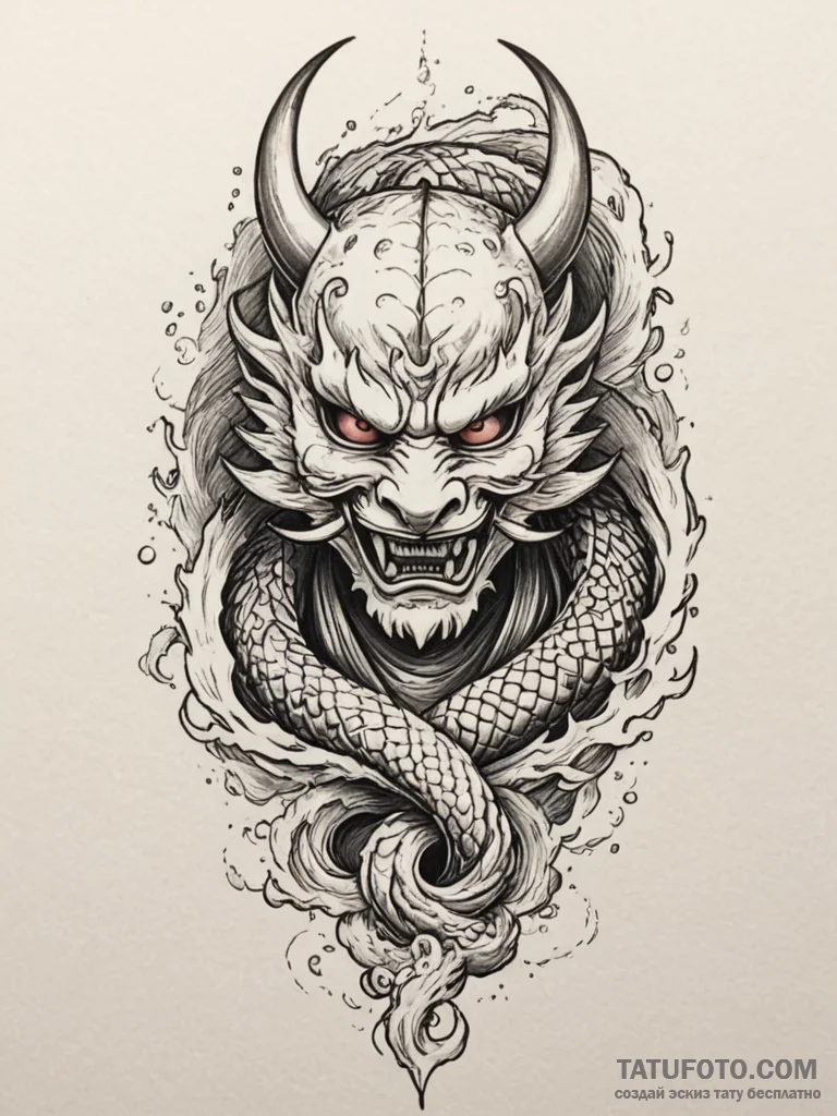 Tattoo design a samurai mask (menpo) with a f... - эскиз тату (№1754868092_0, 10.08.2025 23:21) — Tatufoto.com