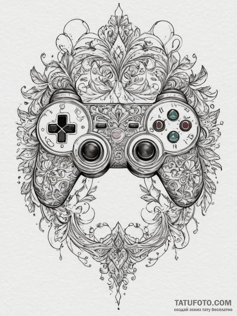 Tattoo sketch a controller's face buttons wit... - эскиз тату (№1754868300_0, 10.08.2025 23:25) — Tatufoto.com