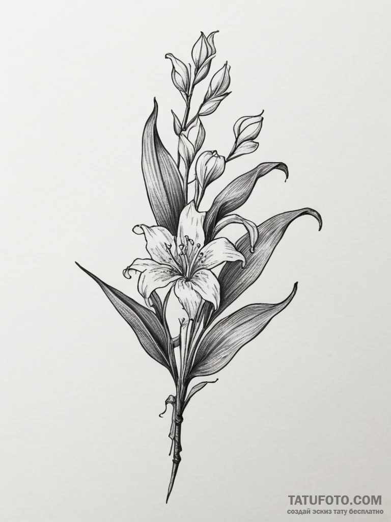 Tattoo design a lily of the valley, represent... - эскиз тату (№1754869303_0, 10.08.2025 23:41) — Tatufoto.com