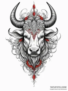 Minotaur, tattoo sketch design, black and red... - эскиз тату (№1754869502_0, 10.08.2025 23:45) — Tatufoto.com