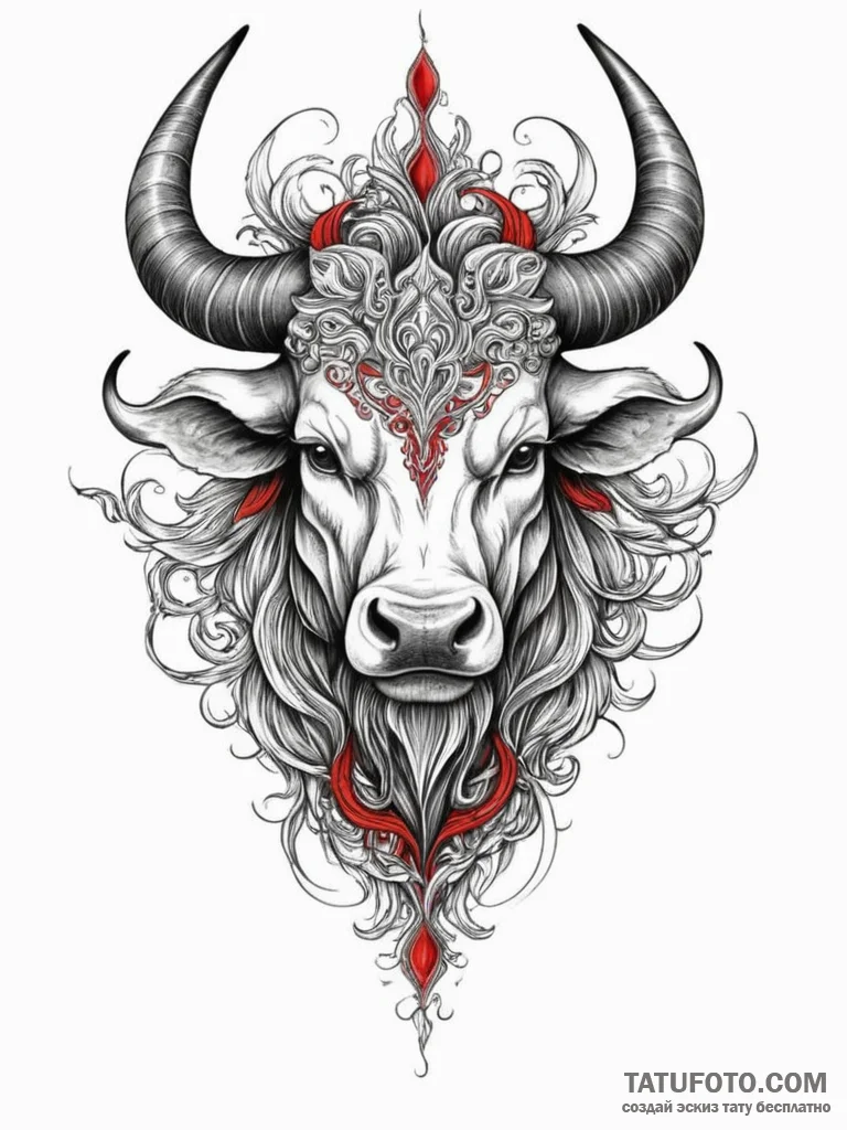 Minotaur, tattoo sketch design, black and red... - эскиз тату (№1754869502_0, 10.08.2025 23:45) — Tatufoto.com