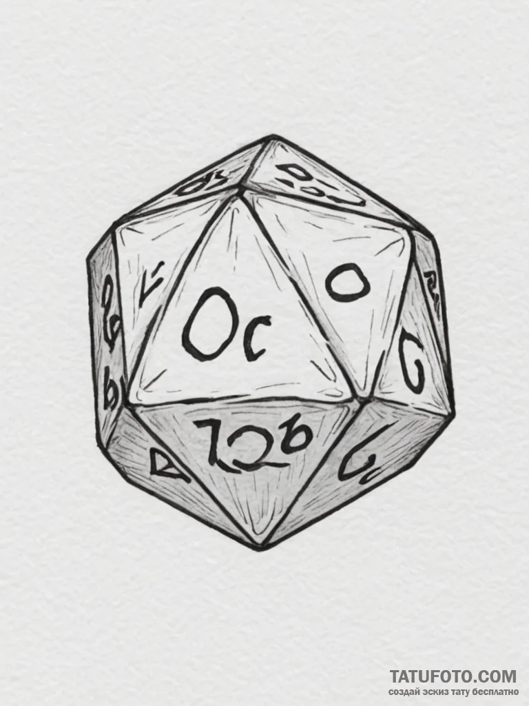 A d20 die from dungeons & dragons - эскиз тату (№1754870501_0, 11.08.2025 00:01) — Tatufoto.com