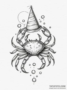 Tattoo design a cancer crab wearing a tiny pa... - эскиз тату (№1754870903_0, 11.08.2025 00:08) — Tatufoto.com