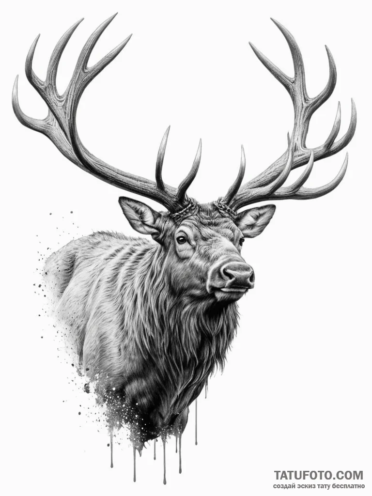 Tattoo design a powerful bull elk bugling, fo... - эскиз тату (№1754871100_0, 11.08.2025 00:11) — Tatufoto.com