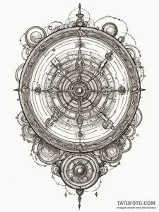 Astrolabe, ink illustration for tattoo, sepia... - эскиз тату (№1754871294_0, 11.08.2025 00:14) — Tatufoto.com