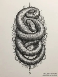 A detailed shot of a coiled snake., ink illus... - эскиз тату (№1754871498_0, 11.08.2025 00:18) — Tatufoto.com