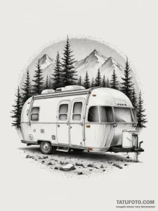 The interior of a classic airstream trailer,... - эскиз тату (№1754872302_0, 11.08.2025 00:31) — Tatufoto.com