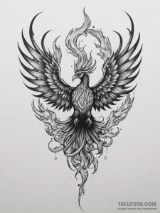 Tattoo sketch a phoenix rising from subtle fl... - эскиз тату (№1754872700_0, 11.08.2025 00:38) — Tatufoto.com