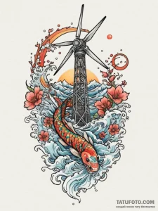 A wind turbine field at sunset., tattoo line... - эскиз тату (№1754872903_0, 11.08.2025 00:41) — Tatufoto.com