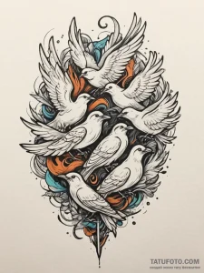 Flock of birds, tattoo line art, bold outline... - эскиз тату (№1754874695_0, 11.08.2025 01:11) — Tatufoto.com