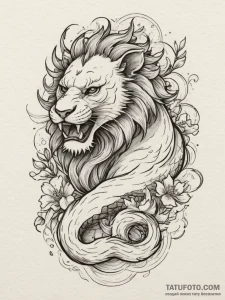 Tattoo sketch a leo lion, rendered with raw,... - эскиз тату (№1754878253_0, 11.08.2025 02:10) — Tatufoto.com