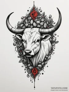 Tattoo design a taurus symbol intertwined wit... - эскиз тату (№1754878452_0, 11.08.2025 02:14) — Tatufoto.com
