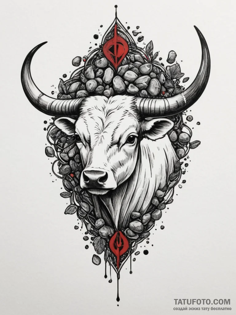 Tattoo design a taurus symbol intertwined wit... - эскиз тату (№1754878452_0, 11.08.2025 02:14) — Tatufoto.com