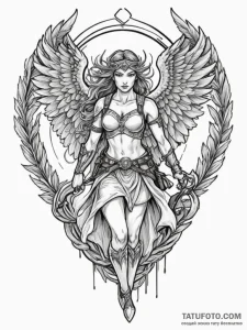 A valkyrie carrying a fallen soldier, tattoo... - эскиз тату (№1754880033_0, 11.08.2025 02:40) — Tatufoto.com