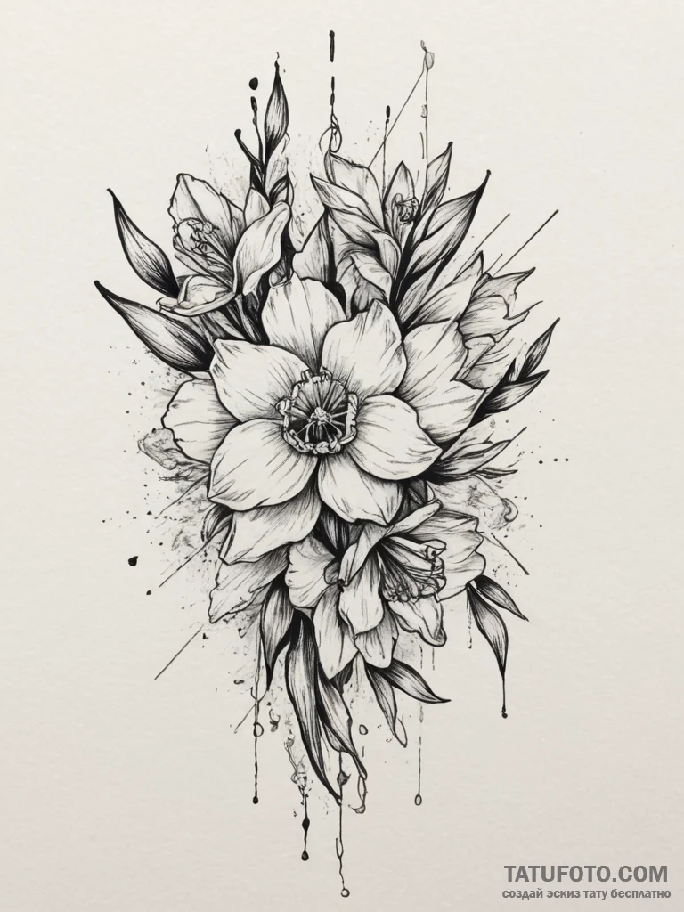 Narcissus, tattoo line art, fine lines, delic... - эскиз тату (№1754880230_0, 11.08.2025 02:43) — Tatufoto.com