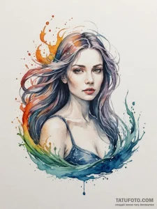 An ethereal watercolor tattoo sketch of a rus... - эскиз тату (№1754881220_0, 11.08.2025 03:00) — Tatufoto.com