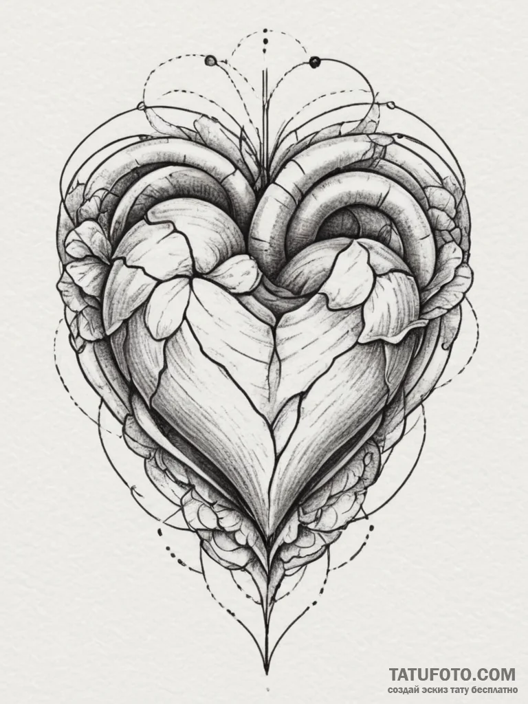 Tattoo design a geometric heart with a single... - эскиз тату (№1754881617_0, 11.08.2025 03:06) — Tatufoto.com