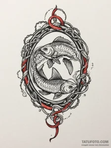 Tattoo design pisces fish, intertwined with c... - эскиз тату (№1754883600_0, 11.08.2025 03:40) — Tatufoto.com