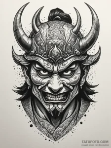 Tattoo design a samurai mask (menpo) with a f... - эскиз тату (№1754885190_0, 11.08.2025 04:06) — Tatufoto.com