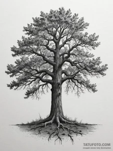 Tattoo design a single, strong oak tree with... - эскиз тату (№1754886578_0, 11.08.2025 04:29) — Tatufoto.com