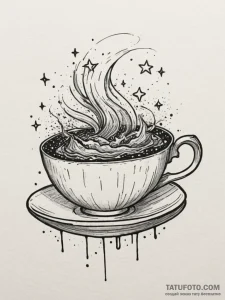Tattoo sketch a teacup overflowing with a sta... - эскиз тату (№1754888169_0, 11.08.2025 04:56) — Tatufoto.com
