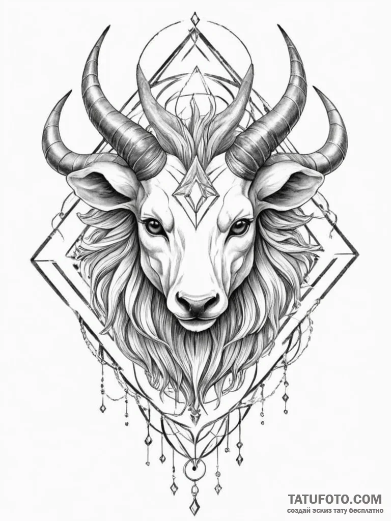 Tattoo design a zodiac animal's head emerging... - эскиз тату (№1754889955_0, 11.08.2025 05:25) — Tatufoto.com