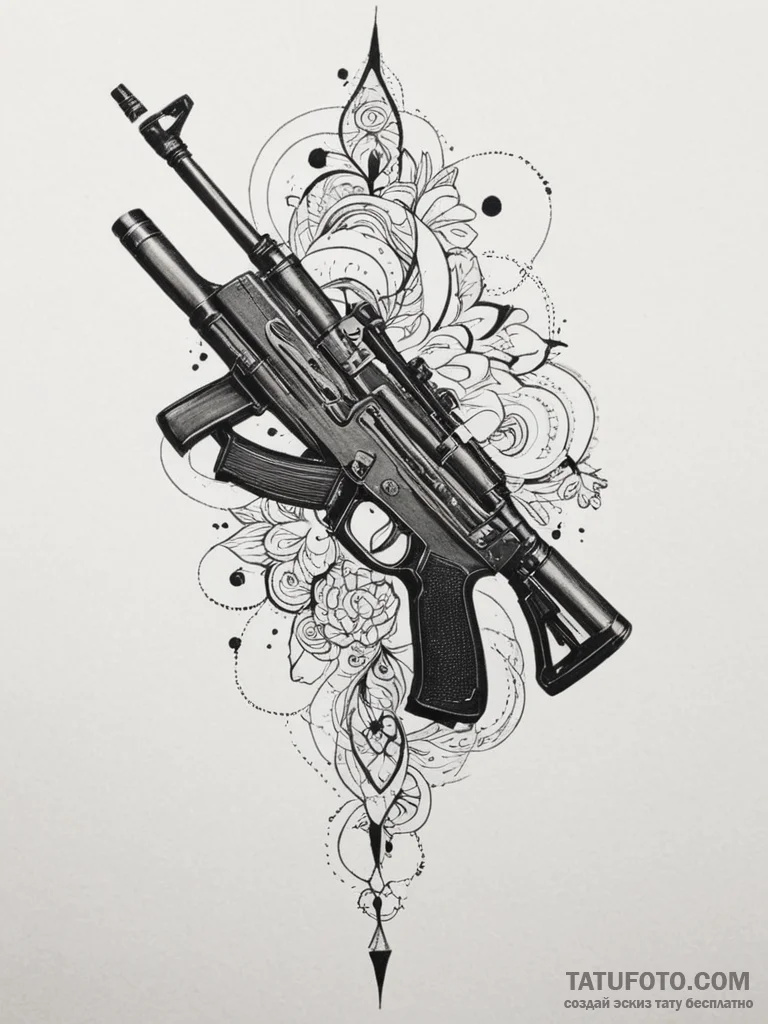 Tattoo design an abstract rifle outline with... - эскиз тату (№1754890353_0, 11.08.2025 05:32) — Tatufoto.com