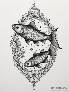 Tattoo design pisces fish in blackwork, with... - эскиз тату (№1754892140_0, 11.08.2025 06:02) — Tatufoto.com